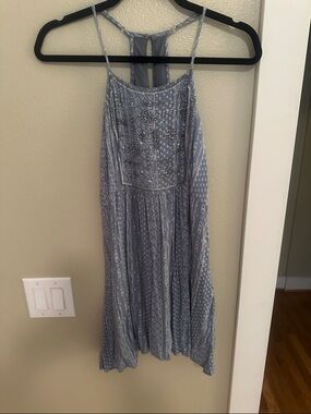 Hollister Light Blue Patterned Mini Halter Dress